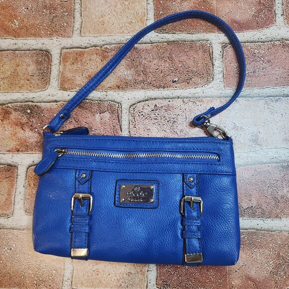 Nicole Miller | Blue Multi Compartment Wristlet-Blue with silver buckles - Picture 1 of 8